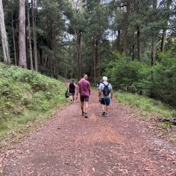Friends walking down a path, sharing the simple pleasure of friendship and unhurried time together